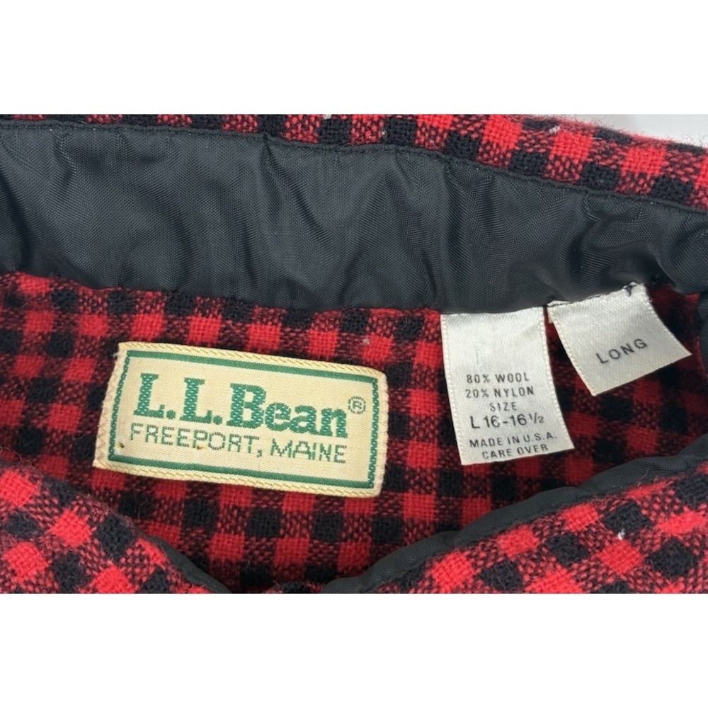 VNTG‎ 80's LL Bean Shirt Wool Red Black Large Long Flannel Buffalo Plaid US Made - Picture 4 of 7